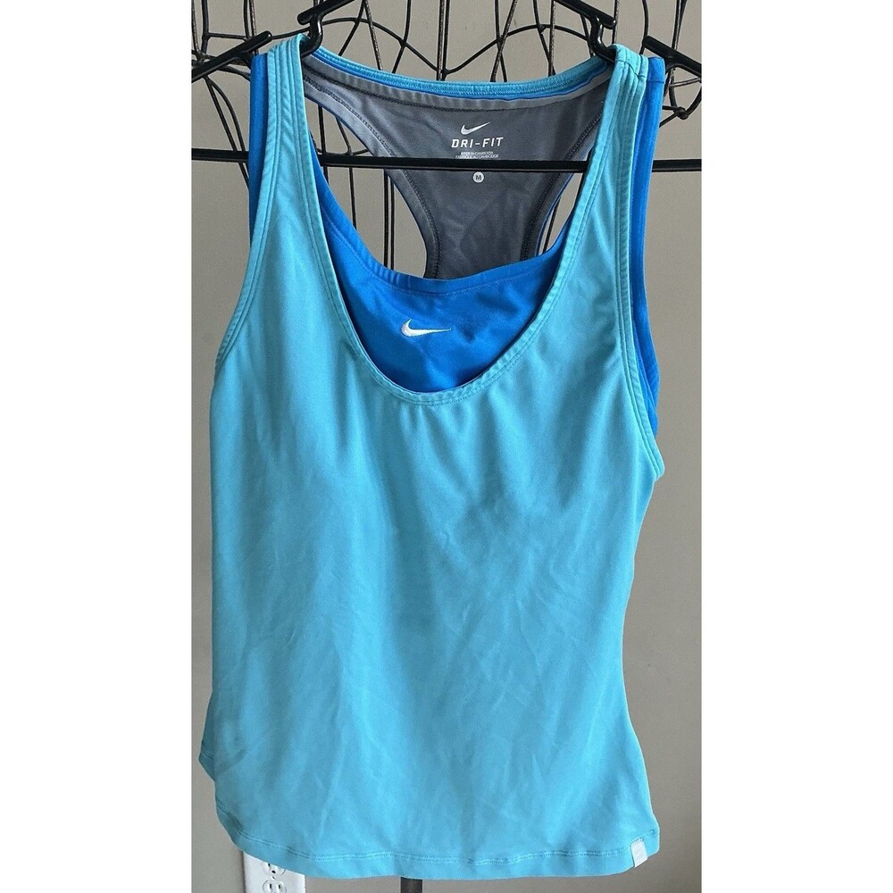 Nike Women’s Dri-FIT Blue Racerback Tank Top With Built-in Shelf Bra Sz Medium